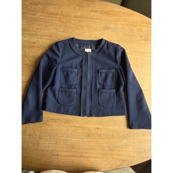 J.CREW Jackets & Blazers - J Crew Womens 14‎ Navy Suiting Blazer Lined Round Neck Pockets Zipper Front